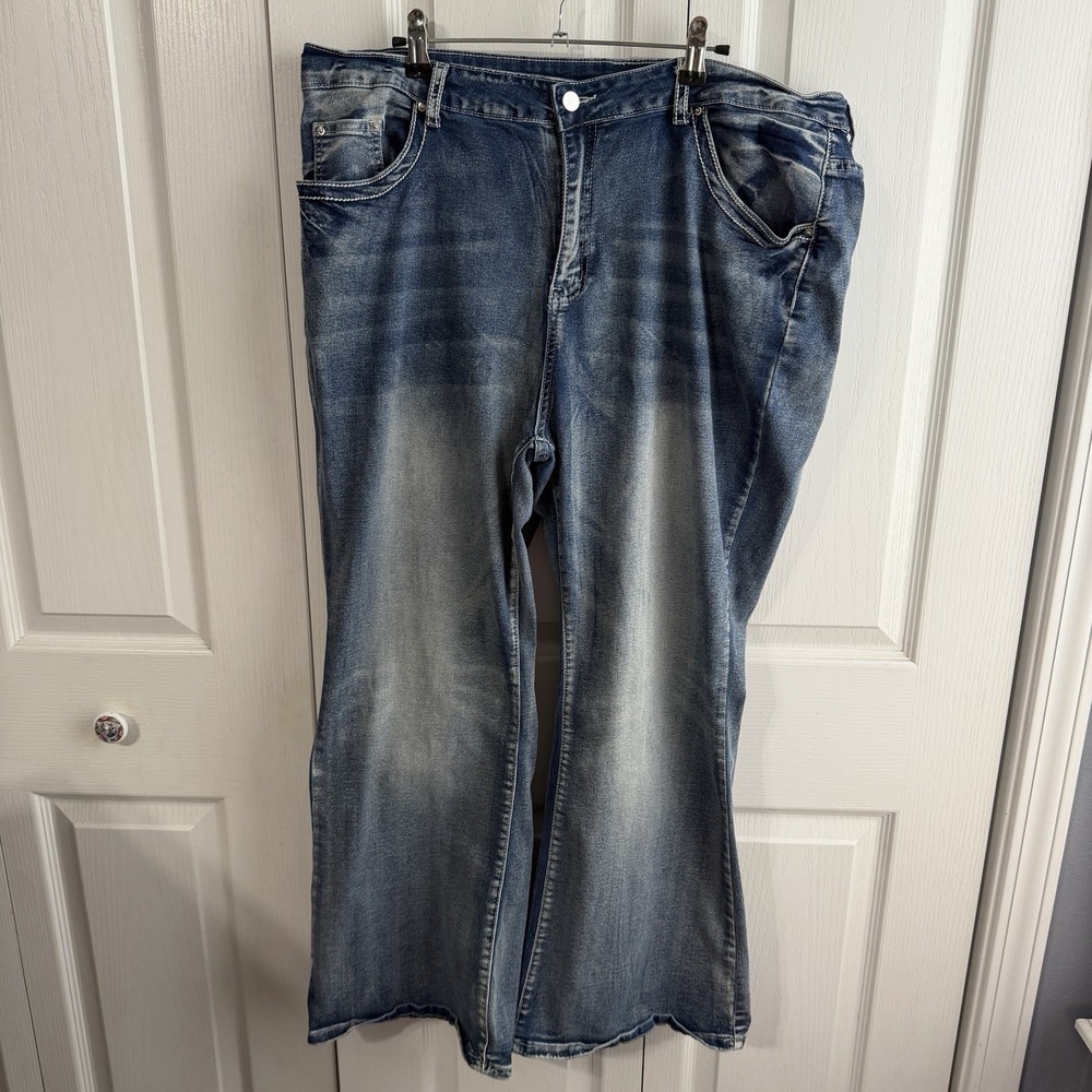 ROMWE Blue Washed Boot Cut Jeans